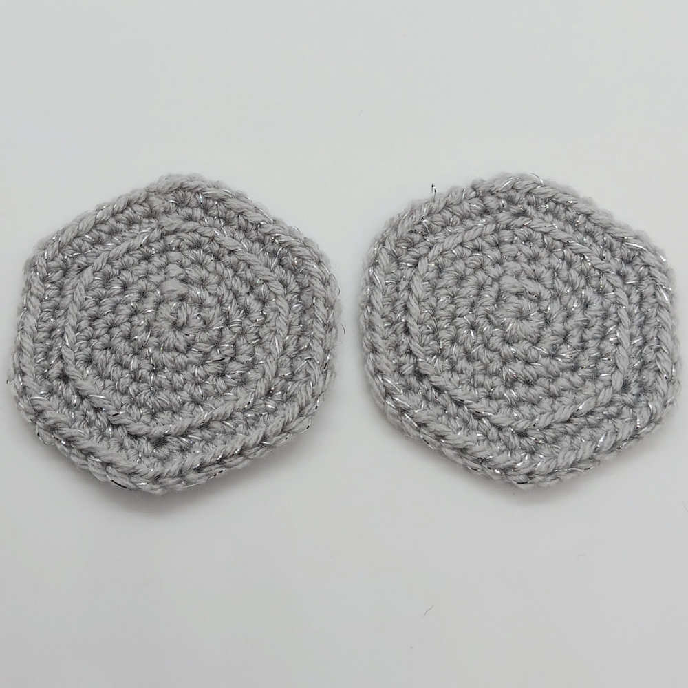 HANDMADE 2pk Gray & Silver Hand Crochet Car Cup Holder Round Hexagonal Coasters